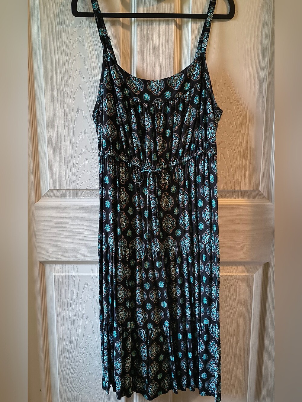 Torrid 3-Tier Midi Sundress - Size 1 / 1X, Black & Turquoise Mandala Print - Picture 2 of 9